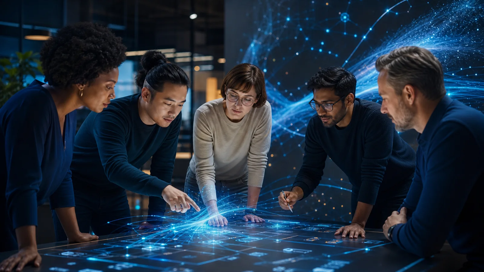 A diverse engineering team collectively shaping security controls, code and architecture, emphasising the people behind cyber resilience.