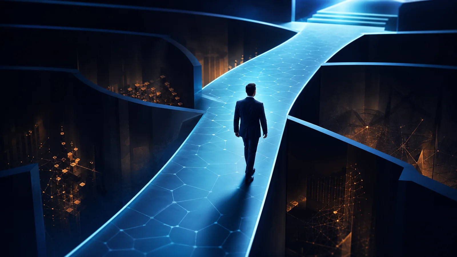 A confident decision-maker following one bright path while important cyber risks remain hidden in adjacent blind spots.