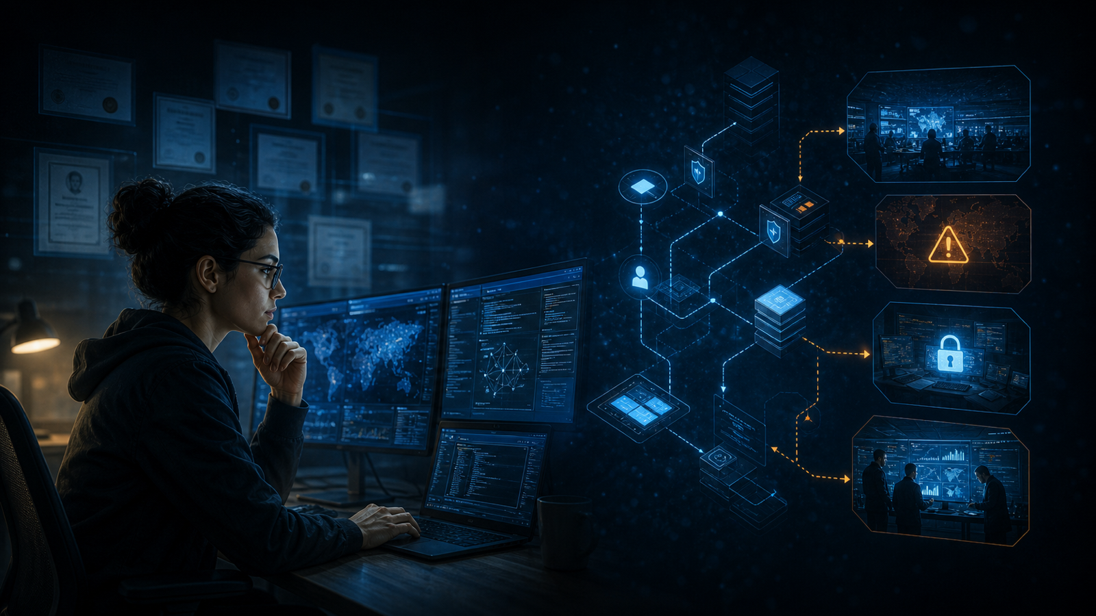 A cybersecurity professional demonstrates practical judgment through real-world security scenarios while certificates remain only one part of the evaluation.