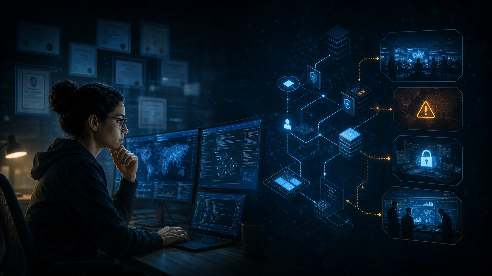 A cybersecurity professional demonstrates practical judgment through real-world security scenarios while certificates remain only one part of the evaluation.