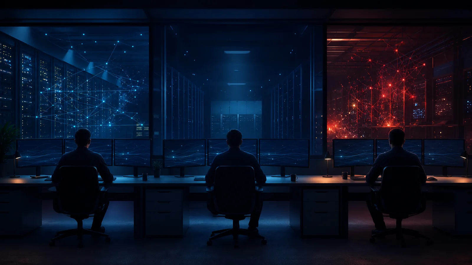 Three quiet security environments that look identical: one defended, one untargeted and one already compromised but undetected.